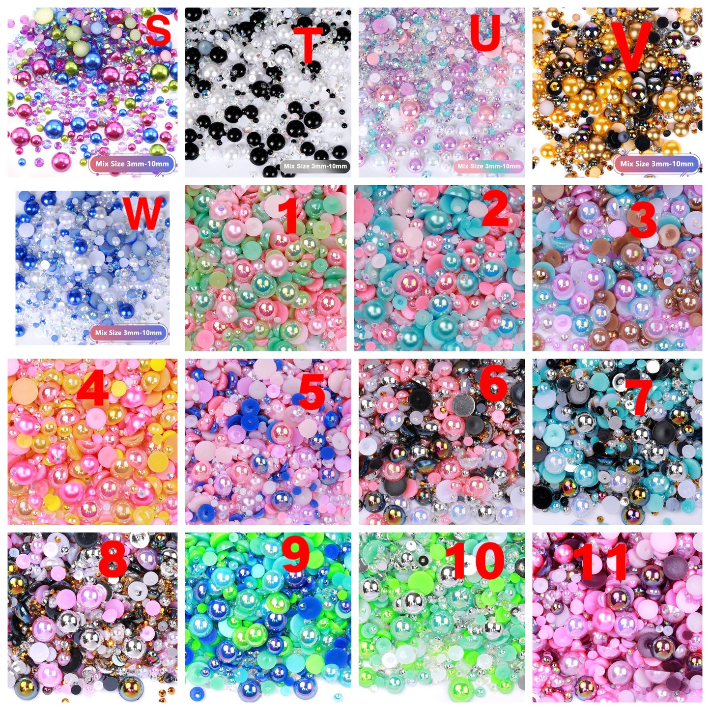 Mix rhinestone and pearls 3mm-10mm