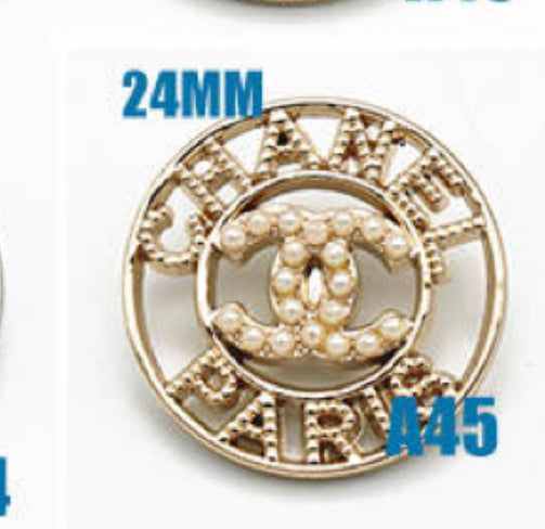 Designer Buttons Vintage Designer Black & Gold Detailed Button STAMPED