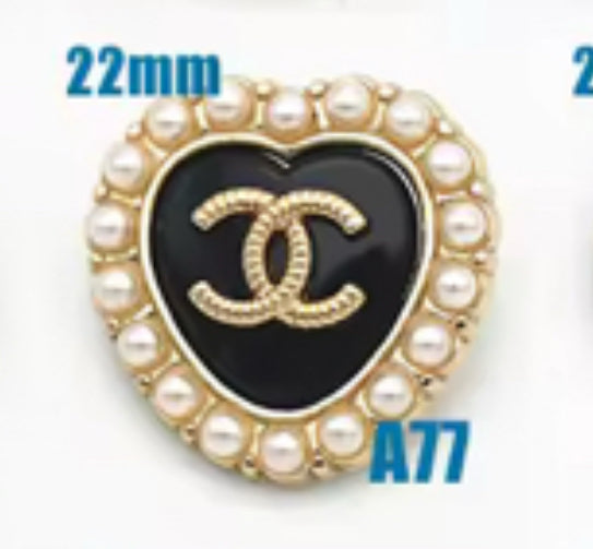 Designer Buttons Vintage Designer Black & Gold Detailed Button STAMPED