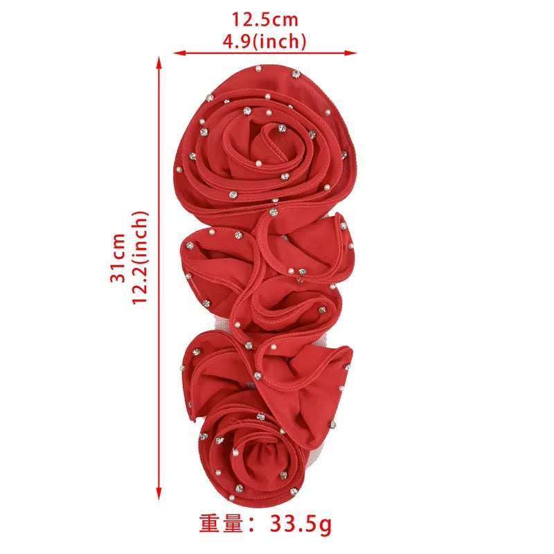 Bling Ruffle Edges 3D Flower Applique for Evening Party Gown Costume wedding bridal Decoration Sewing on Flower Patches for Handcraft Project Sewing Craft Supply