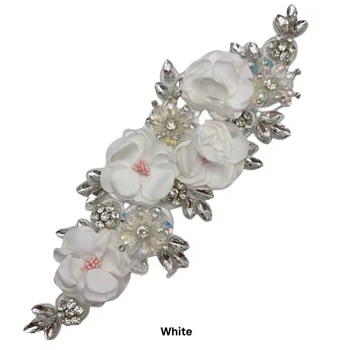 Generic 1Pcs Handcraft 3D Flower Rhinestone Beaded Applique Wedding Dress Headband Sewing DIY