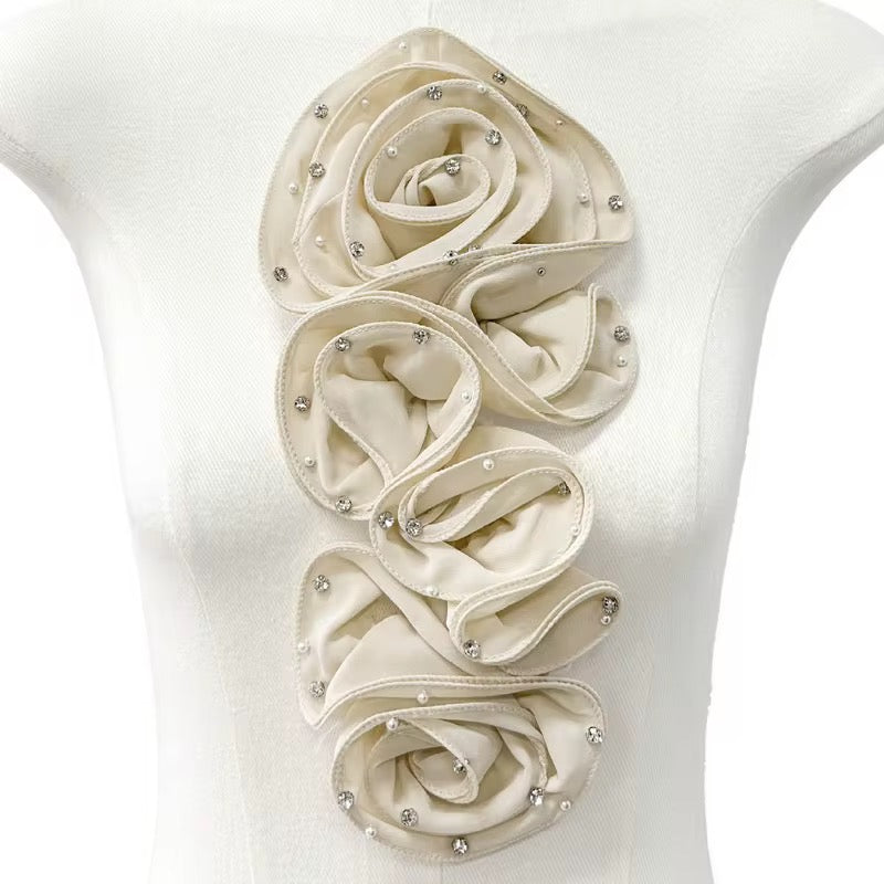 Bling Ruffle Edges 3D Flower Applique for Evening Party Gown Costume wedding bridal Decoration Sewing on Flower Patches for Handcraft Project Sewing Craft Supply