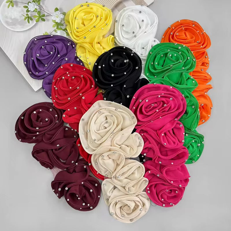 Bling Ruffle Edges 3D Flower Applique for Evening Party Gown Costume wedding bridal Decoration Sewing on Flower Patches for Handcraft Project Sewing Craft Supply