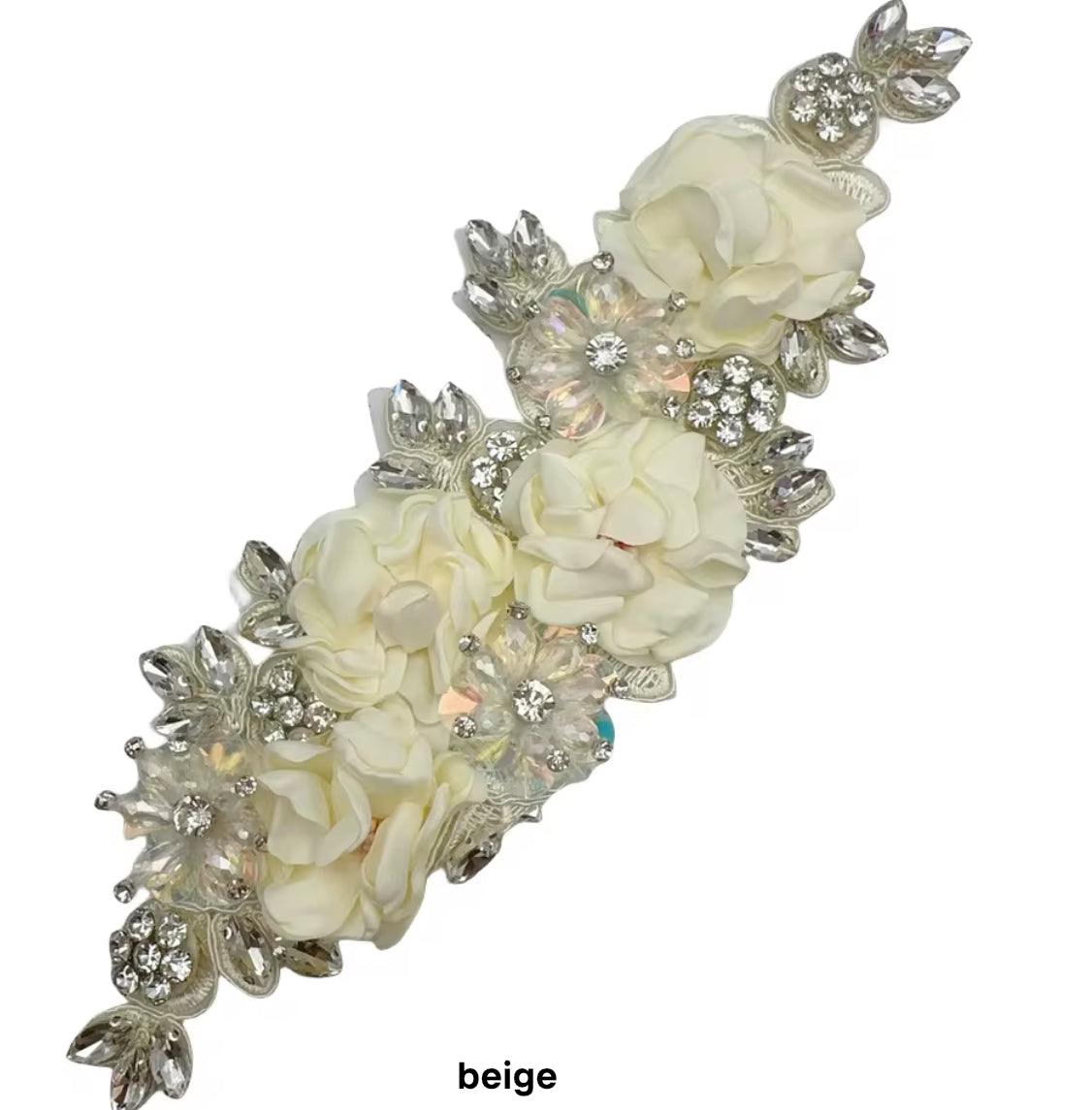 Generic 1Pcs Handcraft 3D Flower Rhinestone Beaded Applique Wedding Dress Headband Sewing DIY