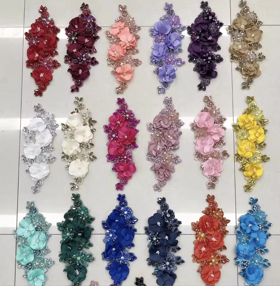 Generic 1Pcs Handcraft 3D Flower Rhinestone Beaded Applique Wedding Dress Headband Sewing DIY