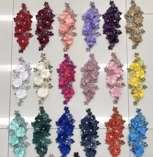 Generic 1Pcs Handcraft 3D Flower Rhinestone Beaded Applique Wedding Dress Headband Sewing DIY
