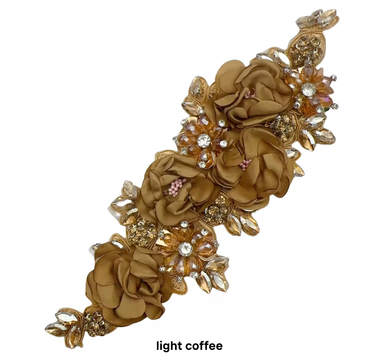 Generic 1Pcs Handcraft 3D Flower Rhinestone Beaded Applique Wedding Dress Headband Sewing DIY