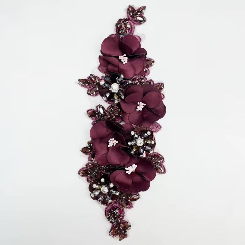 Generic 1Pcs Handcraft 3D Flower Rhinestone Beaded Applique Wedding Dress Headband Sewing DIY