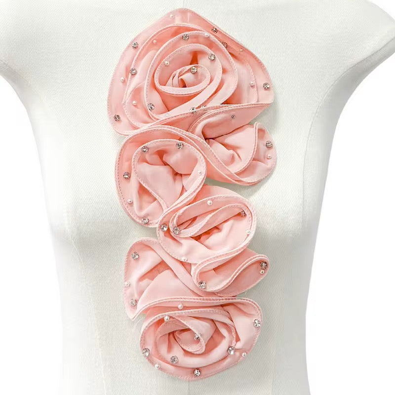 Bling Ruffle Edges 3D Flower Applique for Evening Party Gown Costume wedding bridal Decoration Sewing on Flower Patches for Handcraft Project Sewing Craft Supply