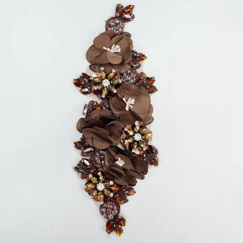 Generic 1Pcs Handcraft 3D Flower Rhinestone Beaded Applique Wedding Dress Headband Sewing DIY