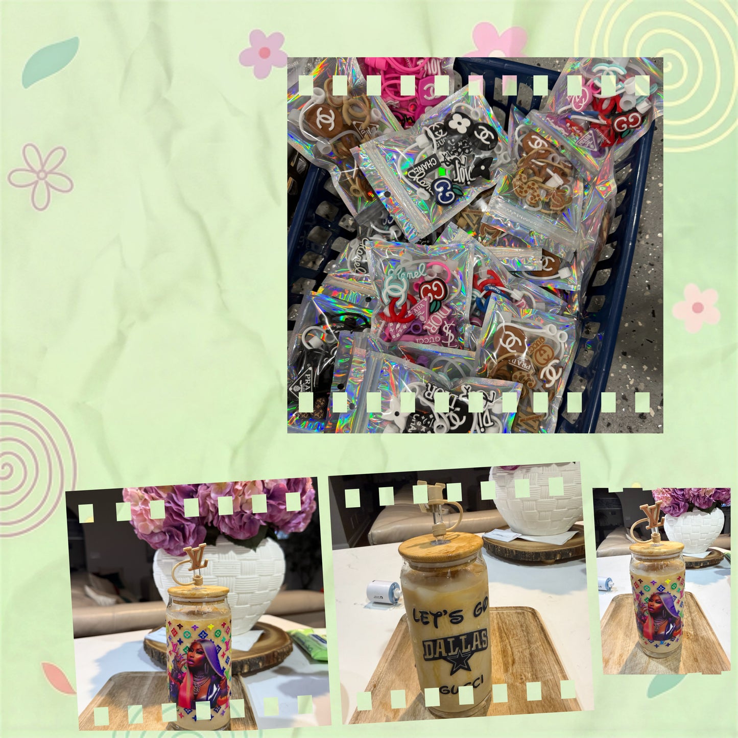 Straw Topper Charm Tumbler Accessory Straw Cover 40 Oz Tumbler Straw Holder Tropical Cup Accessories  price for 10 pcs