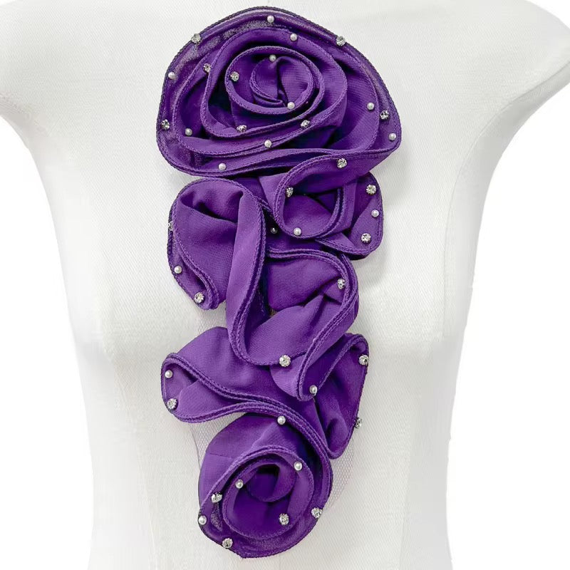 Bling Ruffle Edges 3D Flower Applique for Evening Party Gown Costume wedding bridal Decoration Sewing on Flower Patches for Handcraft Project Sewing Craft Supply