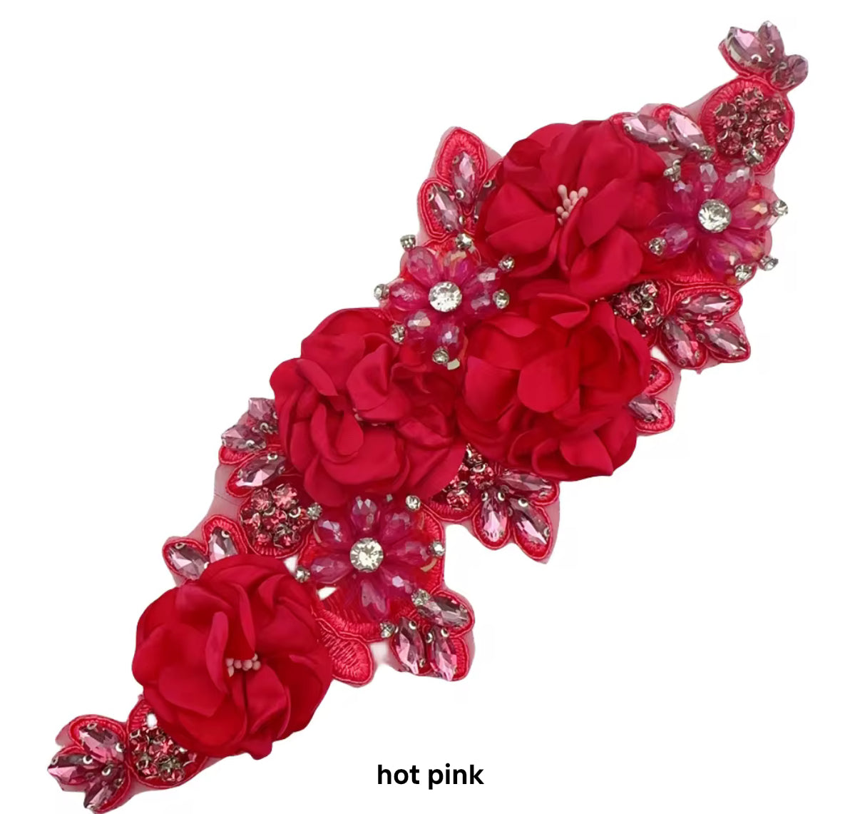 Generic 1Pcs Handcraft 3D Flower Rhinestone Beaded Applique Wedding Dress Headband Sewing DIY
