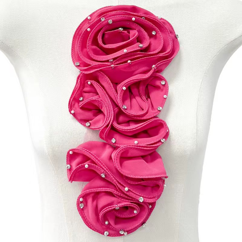 Bling Ruffle Edges 3D Flower Applique for Evening Party Gown Costume wedding bridal Decoration Sewing on Flower Patches for Handcraft Project Sewing Craft Supply