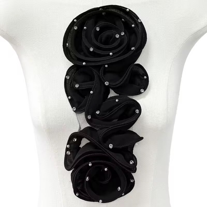 Bling Ruffle Edges 3D Flower Applique for Evening Party Gown Costume wedding bridal Decoration Sewing on Flower Patches for Handcraft Project Sewing Craft Supply