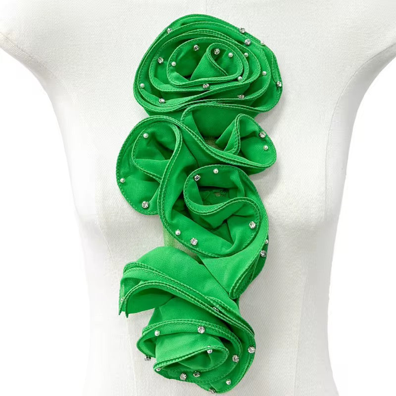 Bling Ruffle Edges 3D Flower Applique for Evening Party Gown Costume wedding bridal Decoration Sewing on Flower Patches for Handcraft Project Sewing Craft Supply