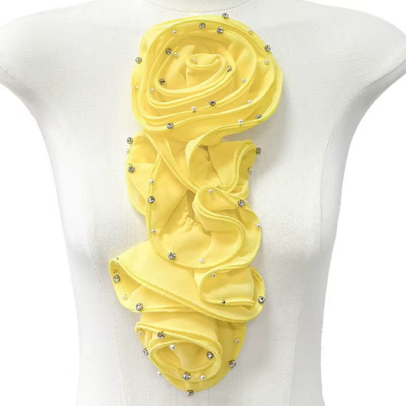 Bling Ruffle Edges 3D Flower Applique for Evening Party Gown Costume wedding bridal Decoration Sewing on Flower Patches for Handcraft Project Sewing Craft Supply