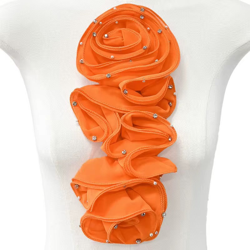 Bling Ruffle Edges 3D Flower Applique for Evening Party Gown Costume wedding bridal Decoration Sewing on Flower Patches for Handcraft Project Sewing Craft Supply