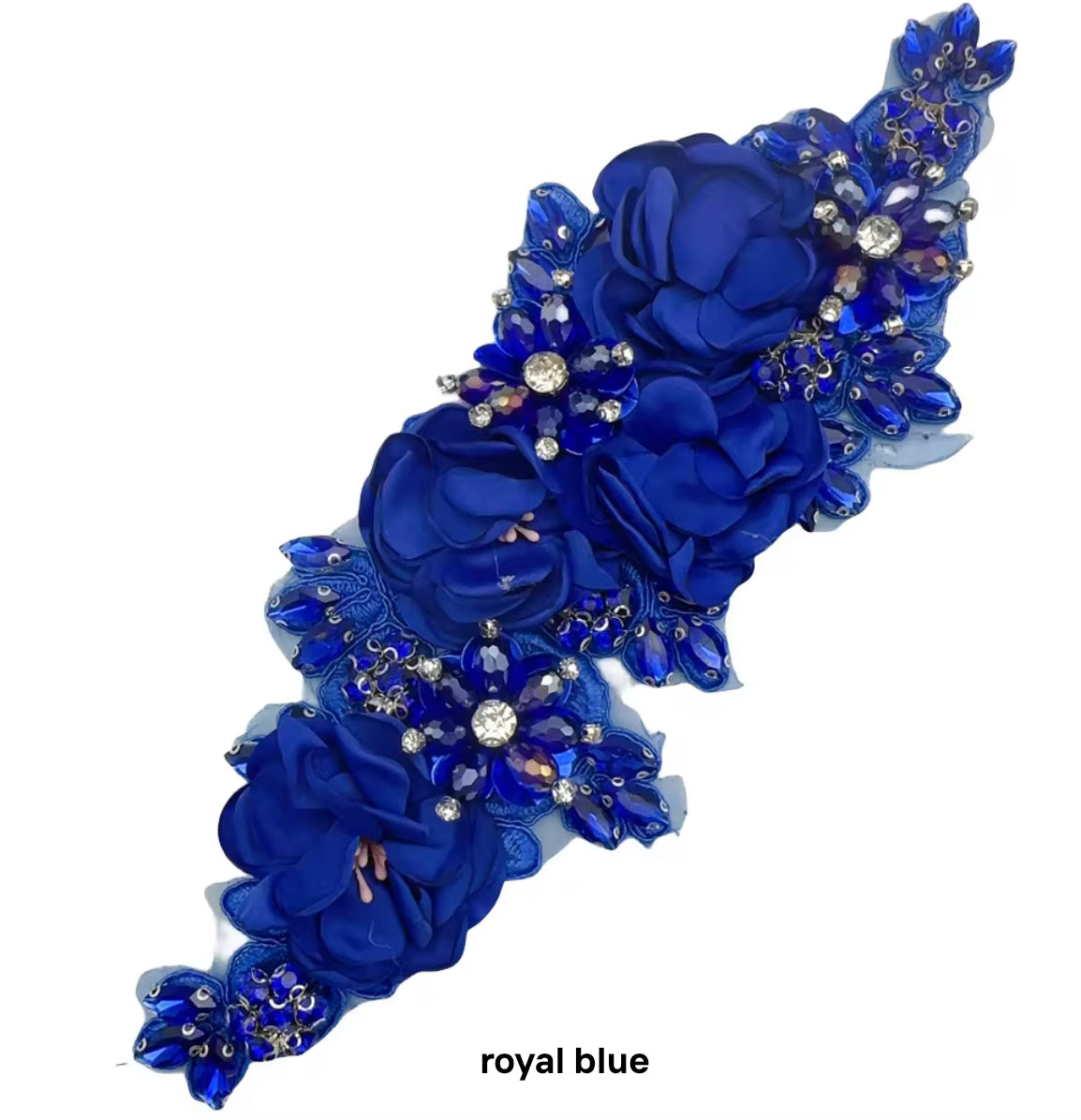 Generic 1Pcs Handcraft 3D Flower Rhinestone Beaded Applique Wedding Dress Headband Sewing DIY