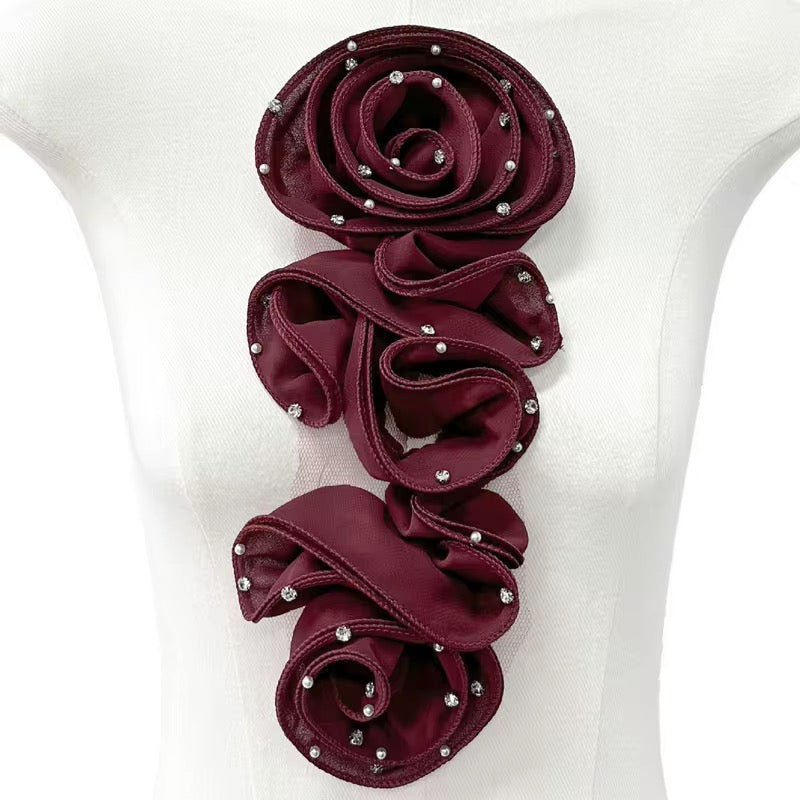 Bling Ruffle Edges 3D Flower Applique for Evening Party Gown Costume wedding bridal Decoration Sewing on Flower Patches for Handcraft Project Sewing Craft Supply
