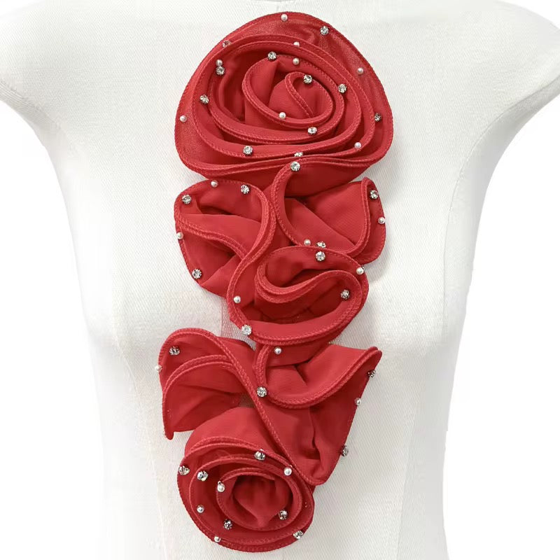 Bling Ruffle Edges 3D Flower Applique for Evening Party Gown Costume wedding bridal Decoration Sewing on Flower Patches for Handcraft Project Sewing Craft Supply