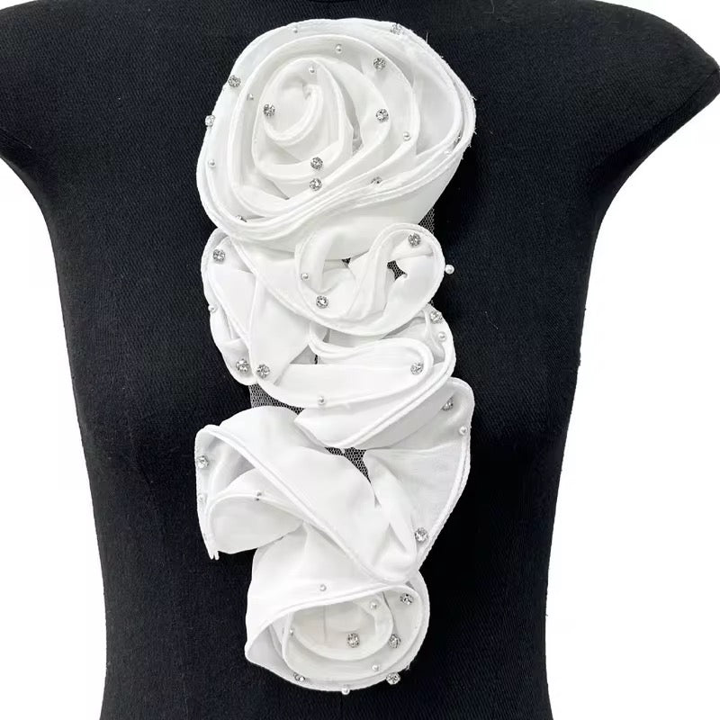 Bling Ruffle Edges 3D Flower Applique for Evening Party Gown Costume wedding bridal Decoration Sewing on Flower Patches for Handcraft Project Sewing Craft Supply